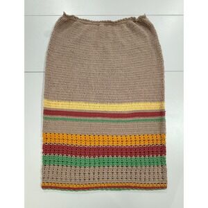 Free People Crochet Knit Midi Skirt Striped Tan Bohemian Boho Size Large 280